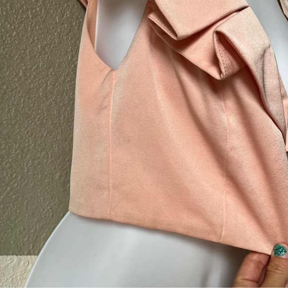 NWT NATASHA GAN Women’s 8 Designer Peach Pink Crop Top Elegant Ruffle V Neck - Picture 3 of 6